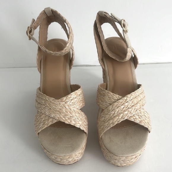 JUSTFAB Mia Natural Raffia Wedge Sandal Tan Chunky Heel Platform Shoes Size 8.5 - Picture 8 of 15